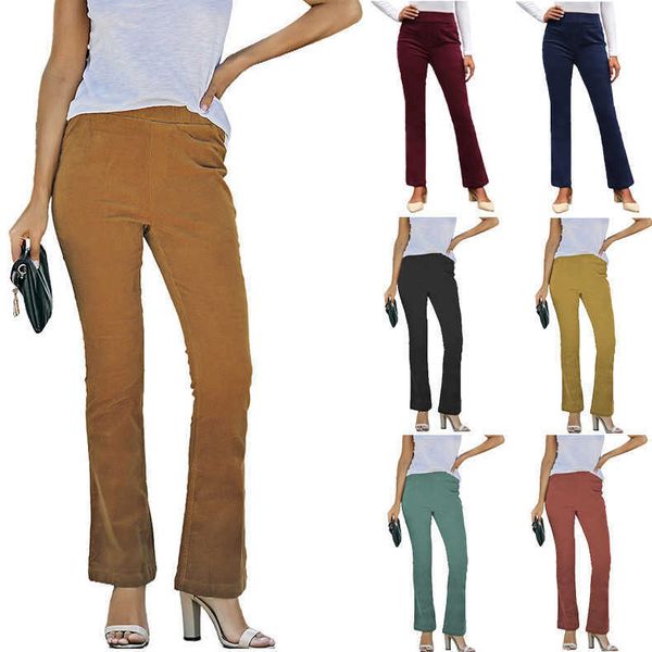 Pantalons pour femmes automne et hiver vêtements pour femmes couleur unie taille haute mince Micro Flare pantalon velours côtelé élastique décontracté