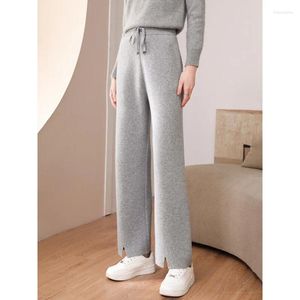 Pantalon femme automne haute qualité cachemire chaud et ample décontracté 2024 filature tricot jambe large droite