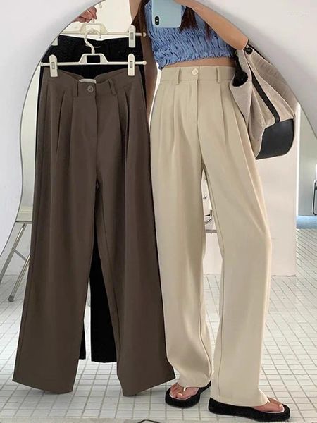 Pantalones de mujer otoño coreano elegante traje de cintura alta suelto recto casual de pierna ancha streetwear mujer oficina moda pantalón con clase