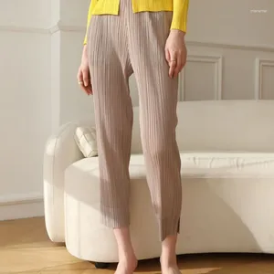 Pantalons pour femmes automne printemps et été Style plissé ajusté tout assorti décontracté coupe ajustée jambe droite recadrée mode 6869