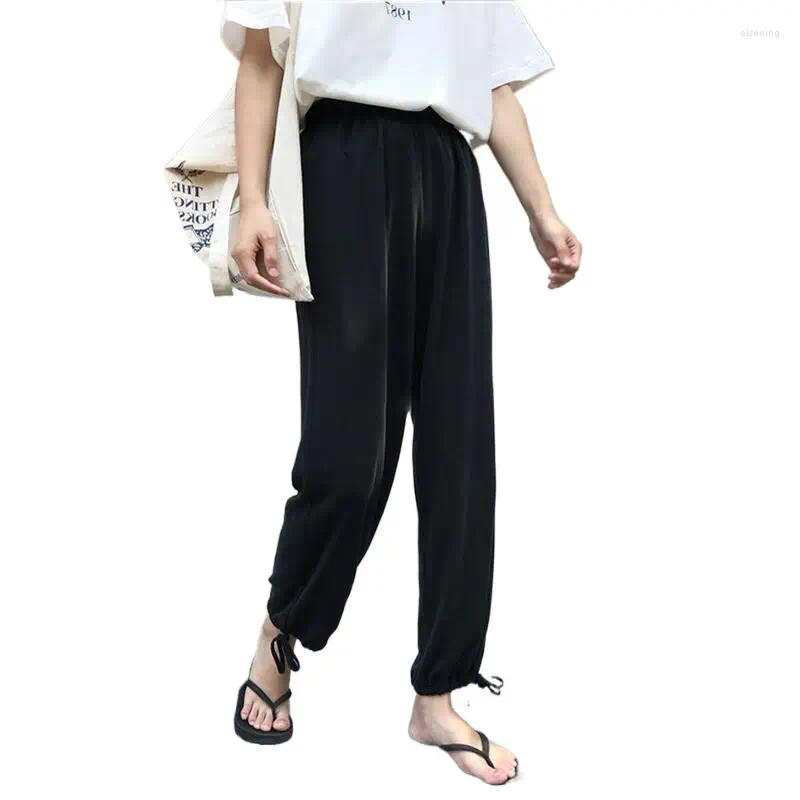 Spodnie damskie jesienne lato kobiety proste ołówek sprężyste spodnie talii zwykłe rozciągliwe czarne szyfon