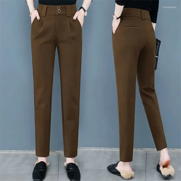 Pantalones para mujer Otoño Invierno Casual Traje de lana Mujeres 2024 Cintura alta Tubo recto Tubo de humo Mujer Harlan Pies pequeños