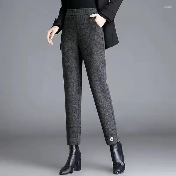 Pantalones de mujer Otoño Invierno Color sólido cintura elástica pantalones Haren mujeres High Street Casual bolsillos elegante hasta el tobillo