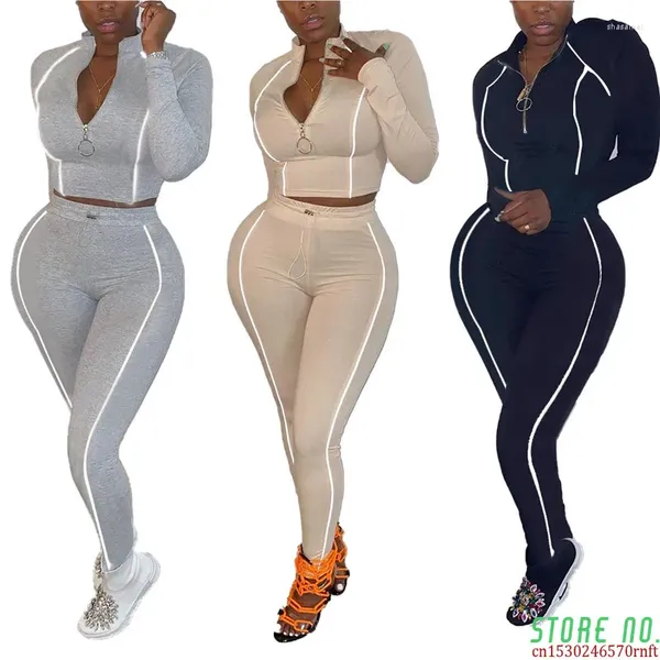 Pantalones de mujer otoño mujer conjunto de 2 piezas con cremallera superior cintura elástica traje ajustado elástico Jogger a juego Mejor venta al por mayor Dropshpping