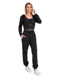 Pantalon pour femmes automne les tenues d'entraînement pour femmes définissent une glissière à fermeture à glissière de couleur solide et des survêtements d'automne de vêtements de sport en yoga en cours d'exécution