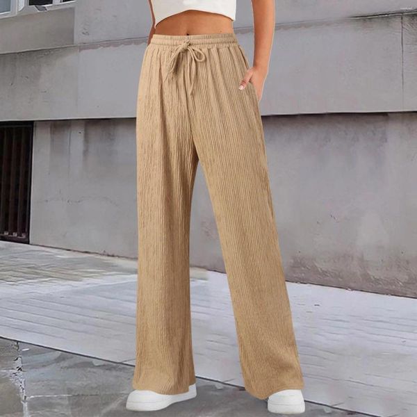 Pantalon Femme Baggy Pantalon Femme Vintage Jambe Large Taille Haute Réglable Noué Lâche Droite Vêtements Affaires Travail Fit Femmes Habillées