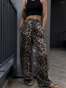 Pantalon Femme Bclout Mode Léopard Imprimer Femmes 2024 Streetwear Poches Élastique Large Jambe Casual Fête Lâche Pantalon Long Femme