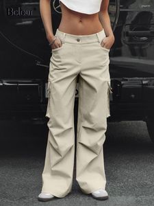 Pantalon Femme Bclout Mode Ruché Cargo Femmes 2023 Streetwear Kaki Taille Basse Taille Pantalon Long Automne Solide Poches Lâches Chic