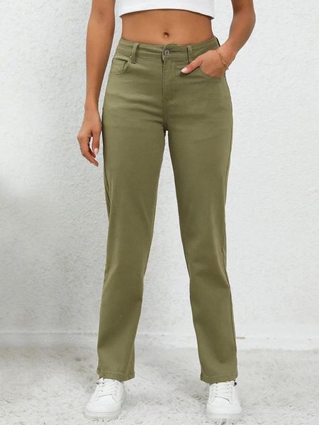Pantalon féminin Benuyffy Vintage Armée verte Mid Waited Denim Fashion 2024 Spring été American Casual Ligners Cantant