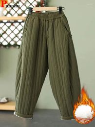 Pantalones de mujer talla grande 4xl algodón Harem invierno cintura alta Mujer Pantalones Casual espesar cálido tobillo-longitud Pantalones holgados a prueba de viento