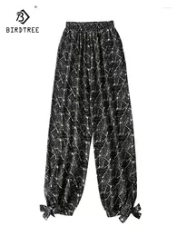 Pantalon féminin Birdtree Real Silk imprimé lanterne Radish Leggings Lazy Cramed 2024 Spring B41446QC