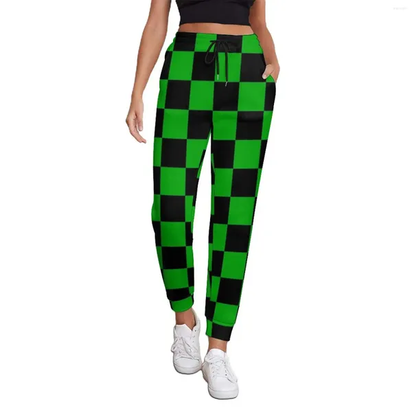 Pantalon féminin Black and Green Mod Two Tone Checkers Trendy Oversize Pantals Spring Womens Custom Street Style Pantums