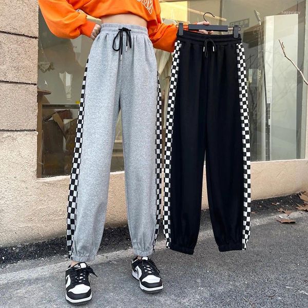 Pantalon femme Leggings à carreaux noir et blanc pour étudiant printemps automne coupe ample mode Harlan décontracté Long