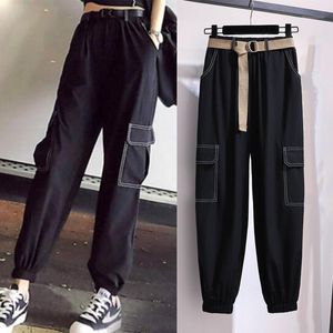 Damesbroek Zwarte lading Loose Wide Leg Woman Sport Joggers High Taille Streetwear Harajuku Koreaanse leggings plus size capri