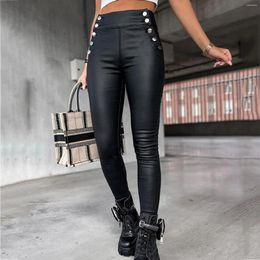 Pantalon féminin Black Cuir pour femmes Leggings High Waited Bulift Slift Sexy Skinny Pu Trusers Button Clouss Pantalones