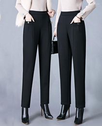 Pantalones para mujer Haren negro Otoño Invierno 2023 Elástico Cintura alta Suelta Mujer Felpa Espesada Casual Rábano 4XL