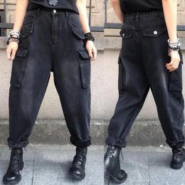 Pantalon en jean noir pour femme, taille Super large, jambes amples, Vintage, mode, Texture fine, printemps automne, 2023