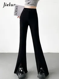 Pantalon femme noir fendu printemps taille haute femme Flare léger Stretch mince Simple mode bureau dames couleur unie femmes