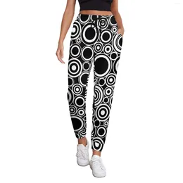 Pantalon féminin Black Blanc Cercles Baggy Femmes Géométric Retro Casual Joggers Spring Print Street Fashion Big Size Pantal