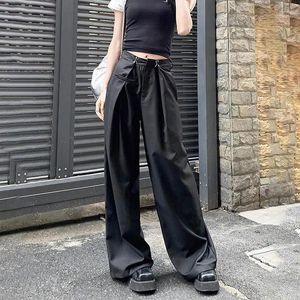 Pantalones de mujer negros de pierna ancha, pantalones japoneses de gran tamaño, moda Harajuku, ropa de calle gótica, informal, elegante, para oficina, coreano, 2024