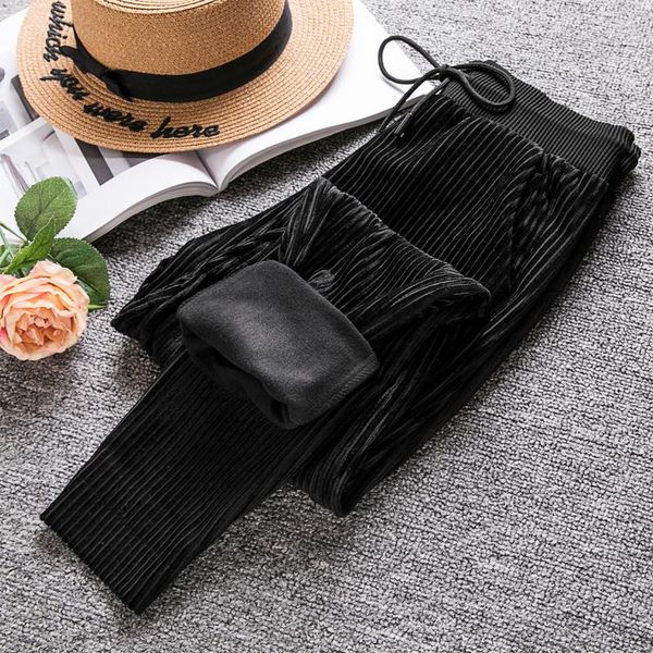 Pantalones de mujer negro invierno terciopelo rayado femenino cintura alta mujer novio para ropa de mujer Panty 2023 pantalón de otoño D0442