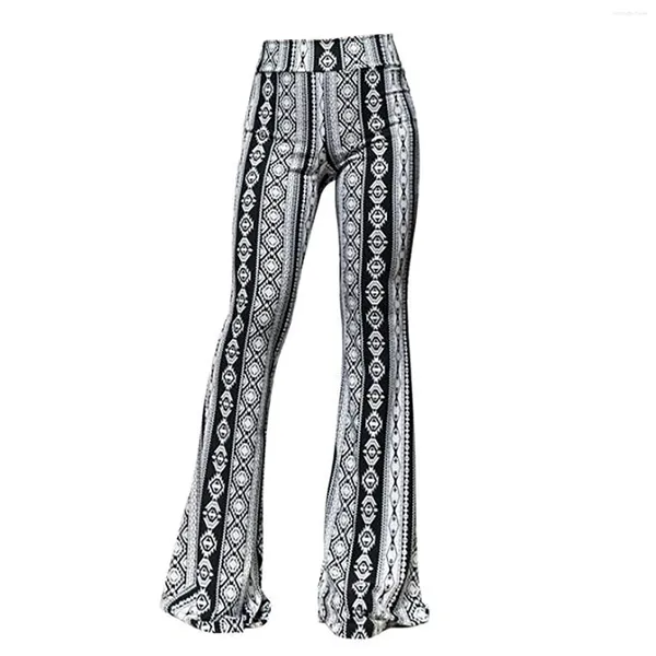 Pantalons pour femmes Boho Flare Ethnique Floral Print Bell Bottom Pantalon pour femmes Y2k Streetwear Taille élastique Jambe large Leggings de danse