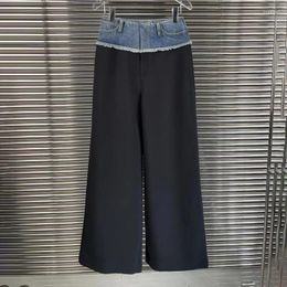 Calças femininas borvemays 2024 outono retalhos denim perna reta cintura alta casual all-match calças femininas moda wz3785