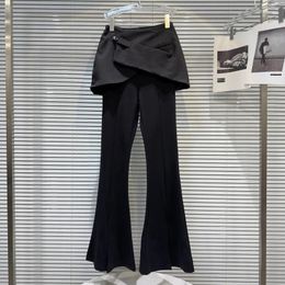 Pantalon féminin Borvemays Jirt's Hemline Patchwork Slim Lignet de grande jambe haute couleur solide bouton simple pantalon de ressort entièrement-correspondant
