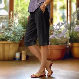 Pantalones de mujer pantalones cortos transpirables cintura elástica elegante con bolsillos laterales para viajes de vacaciones