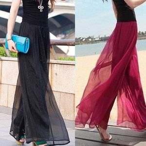 Vrouwen Broek Heldere Zijde Chiffon Hoge Taille Wijde Pijpen Vrouwelijke Zomer Strand Rok Elastische Casual Vrouwen Kleding F1232