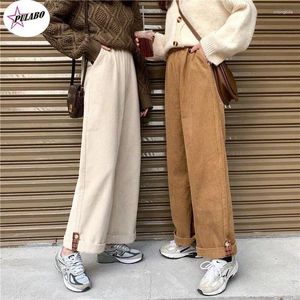 Damesbroek bruine corduroy dik wide been dames Koreaanse mode beige broek vrouwelijk oversized hoge taille winter pulabo los