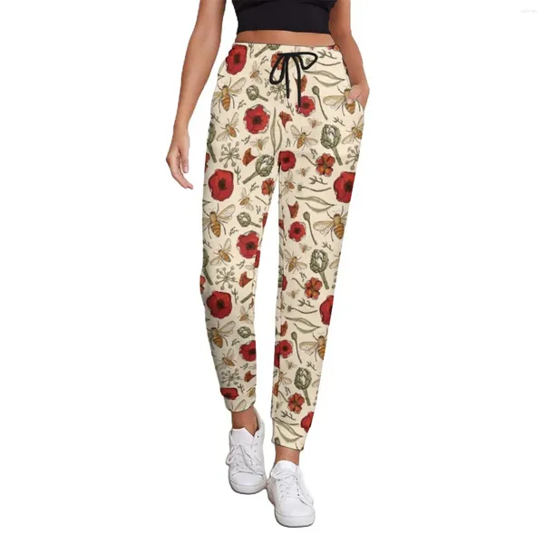 Pantalon féminin Bumble Bees Jogger pour femmes Red Flower Print Streetwear Sweet Pantal