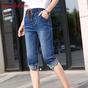 Pantalon de femme Longueur 3/4 Summer Femmes 2024 Bandage haut de taille élastique Harajuku Vintage Denim Leggings Streetwear Streetwear