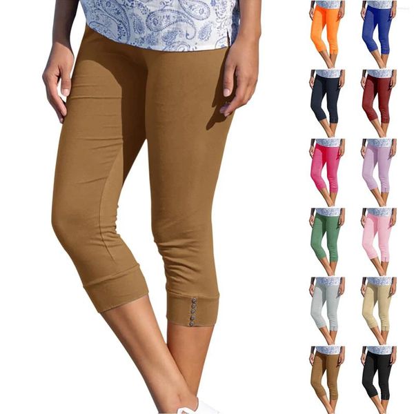 Pantalon féminin Capri Leggings pour femmes hautes taille extensible yoga bouton athlétique du genou longueur d'été Capris