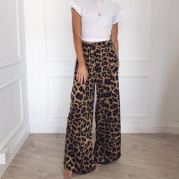 Damesbroek Capris 2021 Mode Herfst Leopard Gedrukt Wide Been Women Hoge Taille Losse Palazzo Snakeshin Elegant Office Dames Broek