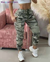 Pantalon femme Capris 2022 printemps été femmes Camouflage imprimé poche à cordon Design Cargo pantalon décontracté Long pantalon vêtements de détente vêtements quotidiens 0320H23