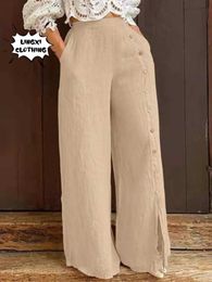 Pantalon féminin Capris 2023 Automne Fashion Fashion Fashion Beau Pantalon à jambes Large Coton Linet Split High Taist Cotton Linen Sports Pantalon Femme Y240422