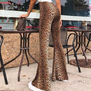 Damesbroek capris 2023 luipaard flare broek vrouwen elastische lange bell bodem broek vrouwelijk streetwear tijgerpatroon hoge taille broek dames t240221