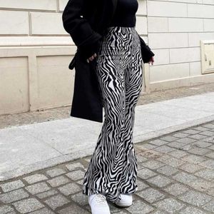 Pantalon féminin Capris 2023 Summer Zebra Imprimé large à pattes Y2k Sexy High Womens NOUVEAU STREET STREAU CASSOIR 16395 Q240508