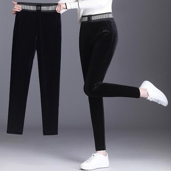 Pantalones para mujer Capris 2023 Año Leggings de cintura alta Mujeres Flacas Primavera y otoño All-Match Adelgazamiento Delgado Lápiz Apretado Terciopelo dorado