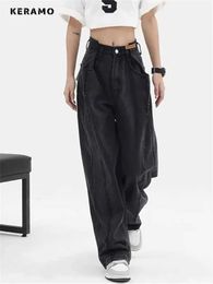 Pantalon féminin Capris 2024 Bag des femmes Long Jeans HARAJUKU Black Brotedghed Pantaux Street Clothing Retro High Waist Grande Pocket Y2k Femle Q240508