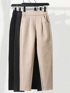 Damesbroek capris 3-kleuren wollen broek dames harempotlood 2023 herfst en winter met hoge taille elastische Koreaanse set broek Q240508