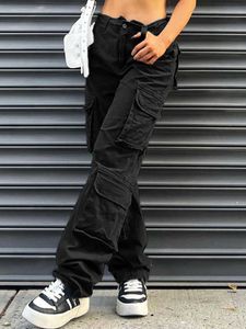 Damesbroek Capris jaren '90 Vintage Cargobroek Rechte Baggy Jeans Damesmode Laag getailleerde broeken Street chic Zakken Y2k Denim Overalls Oversized T220926