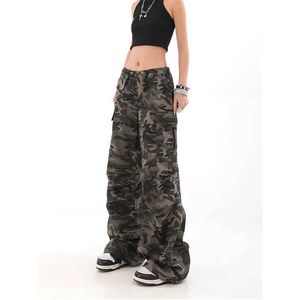 Damesbroeken Capris American Retro High Street Casual top camouflage losse been broek geschikt voor vrouwen y2k hiphop goederen grunge tassen broek Q240508