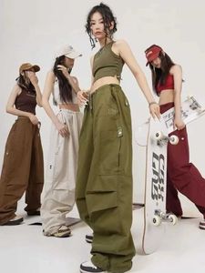Pantalon féminin Capris American Street Hip Hop Hot Girl Cargo Womens Y2K Vintage Loose Casual Fashion Style High Wide Jame Wide Q240508