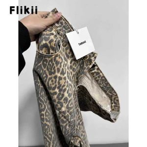 Pantalon féminin Capris American Vintage Leopard High Taist Baggy Jeans Womens Casual Pocket Hip Hop 2024 Spring Y2K Oversiz Panther Denim Trant