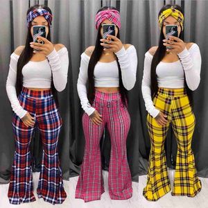 Pantalons pour femmes Capris ANJAMANOR Plaid Imprimer Taille Haute Flare Pantalon pour Femmes 2020 Mode Sexy Cloche Bas Pantalon Pantalon Décontracté D91-CC26 J230605