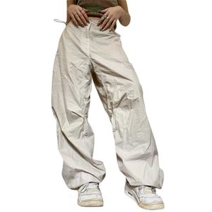 Pantalons pour femmes Capris asual Baggy Pantalon de survêtement à jambe large Blanc Cordon de serrage lâche Taille basse Streetwear Pantalon cargo Femmes Hippie Joggers Pantalon T220928