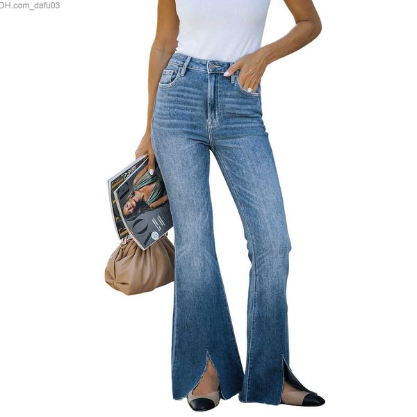 Pantalon femme capris automne 2023 nouvelles femmes taille mi-haute bottes ouvertes devant coupe jean mode haute élastique serré denim crayon pantalon femme ultra mince pantalon S-2XL Z230809