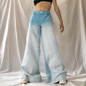 Damesbroek capris baggy jeans vrouw gradiënt blauwe mode y2k lage taille wijd poot broek esthetische harajuku casual streetwear denim lading 221007